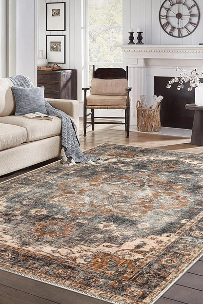 Keen Home Design 6x9 Rug - Machine Washable Area Rug with Non-Slip Backing, Ideal for Living Room, Dining Room, Bedroom - Vintage, Easy Clean, Durable, Low Pile Rug - (6' x 9')