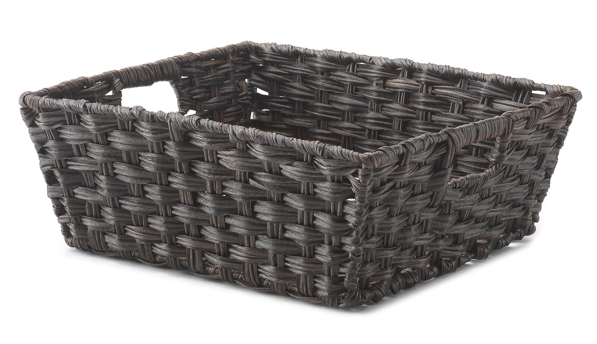 Whitmor Woven Storage Basket for Shelves, Plastic Wicker Organizer Bin with Handles, Metal