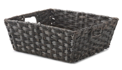 Whitmor Woven Storage Basket for Shelves, Plastic Wicker Organizer Bin with Handles, Metal