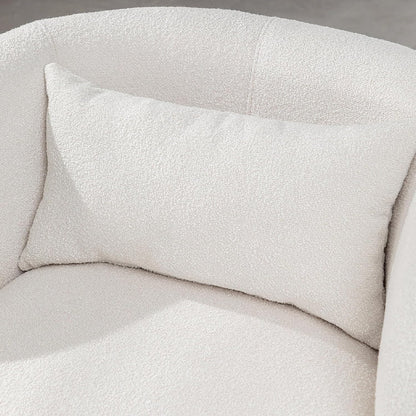 KINWELL 34" Wide Boucle Swivel Barrel Chairs Set of 2, No Assembly Round Upholstered Armchairs Accent Chairs Single Sofa Chair with Toss Pillow for Living Room and Bedroom, Beige