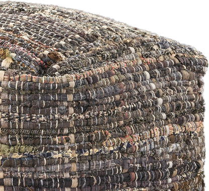 GDFStudio Boho Handmade Fabric Cube Pouf Ottoman Foot Stool - Bean Bag Floor Chair - Foot Rest Couch for Living Room Bedroom Khaki,16" x 16" x 16"