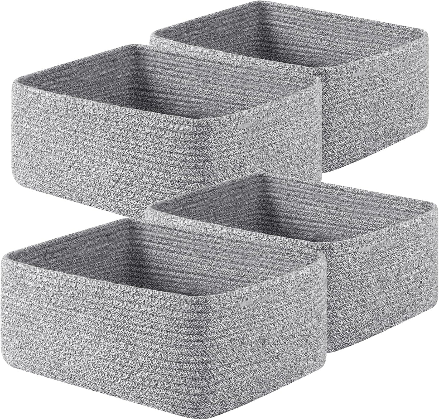 OIAHOMY 4 Pack 14.17*11.02*6.3IN Storage Baskets for Organizing Shelves, Woven Rope Baskets for Organizing Books, Clothes, Decorative Basket for Living Room, Nursery, Bedroom, Gift Basket, Grey
