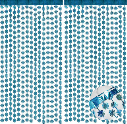 BRAVESHINE Blue Party Snowflake Backdrop - 2 Pack Hanging Foil Fringe Snow Flakes Party Streamers Curtain for Christmas Winter-Themed Frozen Birthday Baby Shower Holiday New Year Party Decorations