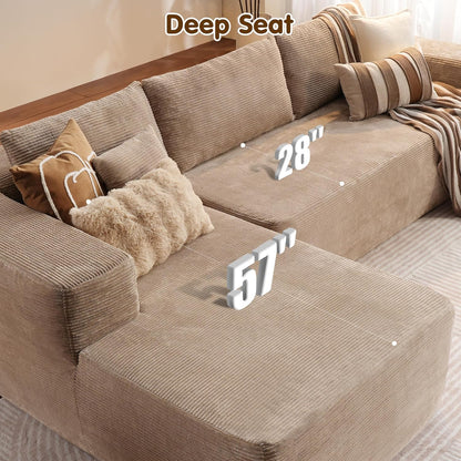 ovios 104" Cloud Sectional Couch with L-Shape Chaise,Modern Modular Sofa with Deep Seat, Upholstered Couches for Living Room Bedroom,No Assembly Required, Camel (Corduroy Fabric)