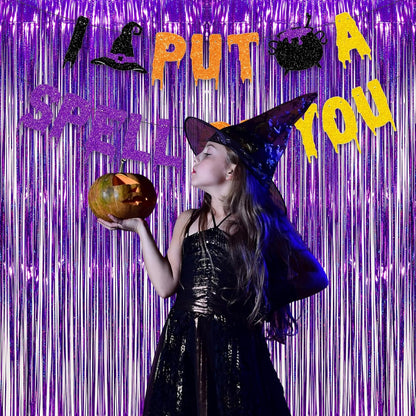 Purple Tinsel Curtain Party Backdrop - GREATRIL Foil Fringe Curtain Party Photo Booth Streamers for Hunters Mermaid Themed Decorations - 1m x 2.5m - Pack of 2