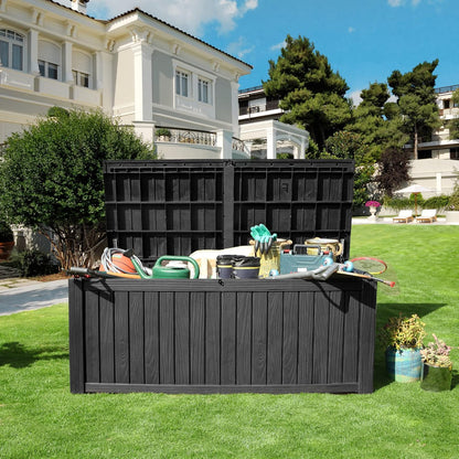 YITAHOME 150 Gallon Large Deck Box w/Divider, XL Waterproof Outdoor Storage for Patio Furniture,Outdoor Cushions, Garden Tools, Sports Equipment and Pool Supplies, Resin, Lockable, Black
