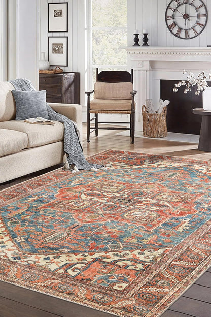 Keen Home Design 9x12 Rug - Machine Washable Area Rug with Non-Slip Backing, Ideal for Living Room, Dining Room, Bedroom - Vintage, Easy Clean, Durable, Low Pile Rug - (9' x 12')