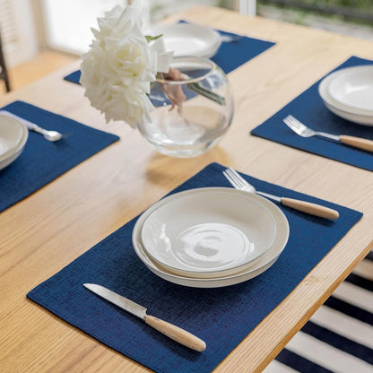 Demetex Cloth Table Placemats Heat Resistant Linen Place Mats Set of 4 Navy Blue Stains Resistant Plate Mats for Dinner Party Banquet, Indigo