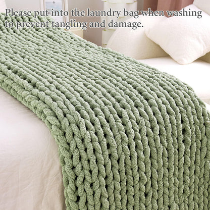 Admitrack Chunky Knit Blanket Throw, 100% Hand Knit Chenille Throw Blanket for Sofa & Home Decor, Soft and Cozy Knitted Throw Blankets (Sage Green，40"x50")