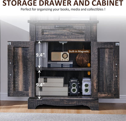 OKD 72'' Tall Bookshelf with Storage, Farmhouse 4 Tier Bookcase w/Barn Door, Adjustable Shelves and Drawers, Rustic Wooden Office Bookshelves for Home Bedroom, Living Room, Library (Dark Rustic Oak)