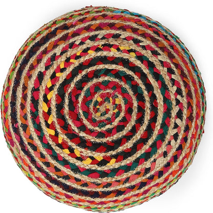 REDEARTH · Round Pouf Ottoman - Braided Boho Poof Home Décor Pouffe Accent Sitting Circular Foot Rest for Living Room, Bedroom, Nursery, Lounge; Jute and Cotton Set of 2 (19.5"x19.5"x14"; Multi)