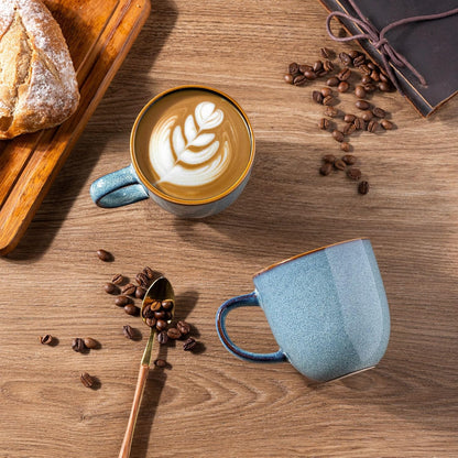 AmorArc 12oz Coffee Mugs, Ceramic Coffee Mugs set of 6 for Man, Woman, Dad, Mom, Modern Coffee Mugs with handle for Latte/Cappuccino/Milk/Cocoa. Dishwasher&Microwave Safe, Ocean Blue