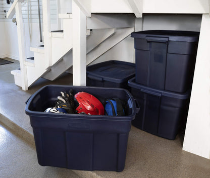 Rubbermaid Roughneck Tote 25 Gal, 4 Pack, Made in USA, Dark Indigo Metallic, Rugged Plastic