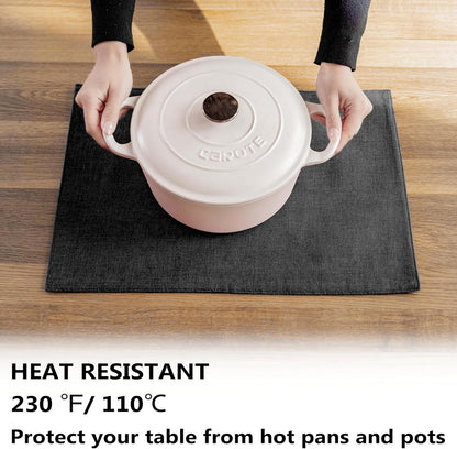 Demetex Black Placemats Set of 4 Stain Resistant Cloth Place Mats Heat Resistant Linen Table Plate Mats for Kitchen Dining Party Gathering, Black