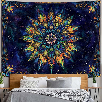 Fowocu Boho Floral Mandala Tapestry for Bedroom Aesthetic Blue Bohemian Colorful Flower Wall Tapestry Purple Hippie Indian Extra Large Tapestries Wall Hanging for Living Room Dorm Decor 90 x 68 Inch