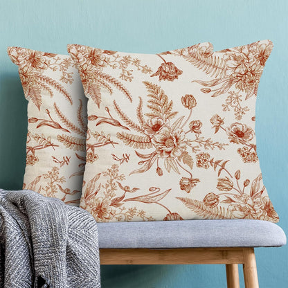 CXMEIFLY Burnt Orange Spring Pillow Covers 18 x 18 Inch Set of 2 for Chinoiserie Flowers Decor Throw Pillows Floral Leaves Seasonal Plant Outdoor Decorative Cushion Cases for Couch Bed Decorations