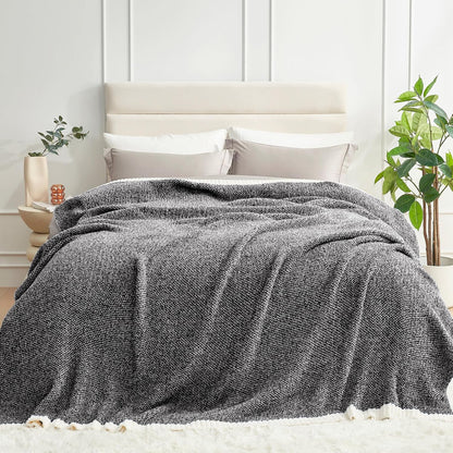 Snuggle Sac Soft Warm Bed Blanket Oversized Twin XL 66x90“, Super Soft Warm Blankets for Bed, Living Room, Luxurious Microfiber Blanket Dupes, Heather Black, 66x90 inches