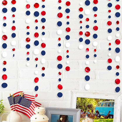 46 Ft Navy Blue Red White Circle Dots Garlands Royal Blue Red Hanging Paper Polka Dots Streamer for 4th of July American Independence Day USA National Day Patriotic Veterans Party Decorations Supplies