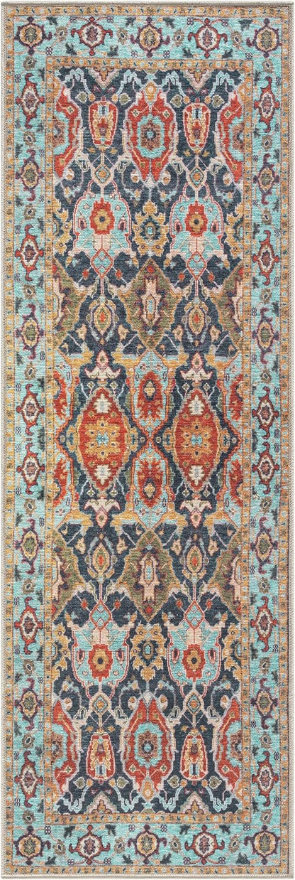 Keen Home Design 2x12 Rug - Machine Washable Runner Rug with Non-Slip Backing, Ideal for Hallway, Entryway, Kitchen, Laundry Room - Vintage, Easy Clean, Durable, Low Pile - (2'6" x 12')