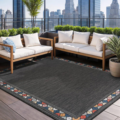 Beverly Rug Outdoor Rug 9x12 Modern Bordered Large Area Rugs for Indoor and Outdoor Patio Easy to Clean Non Shedding Living Room Porch Garden Washable Outside Carpet (9 x 12 Dark Gray)