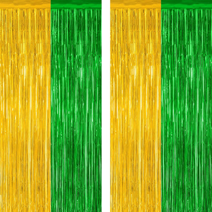 2 Pack Graduation Backdrop, Large Grad Decor 2025, Green Gold Graduation Photo Backdrop Fringe Curtains Party Streamer, Metallic Green and Gold Grad Decorations Class of 2025