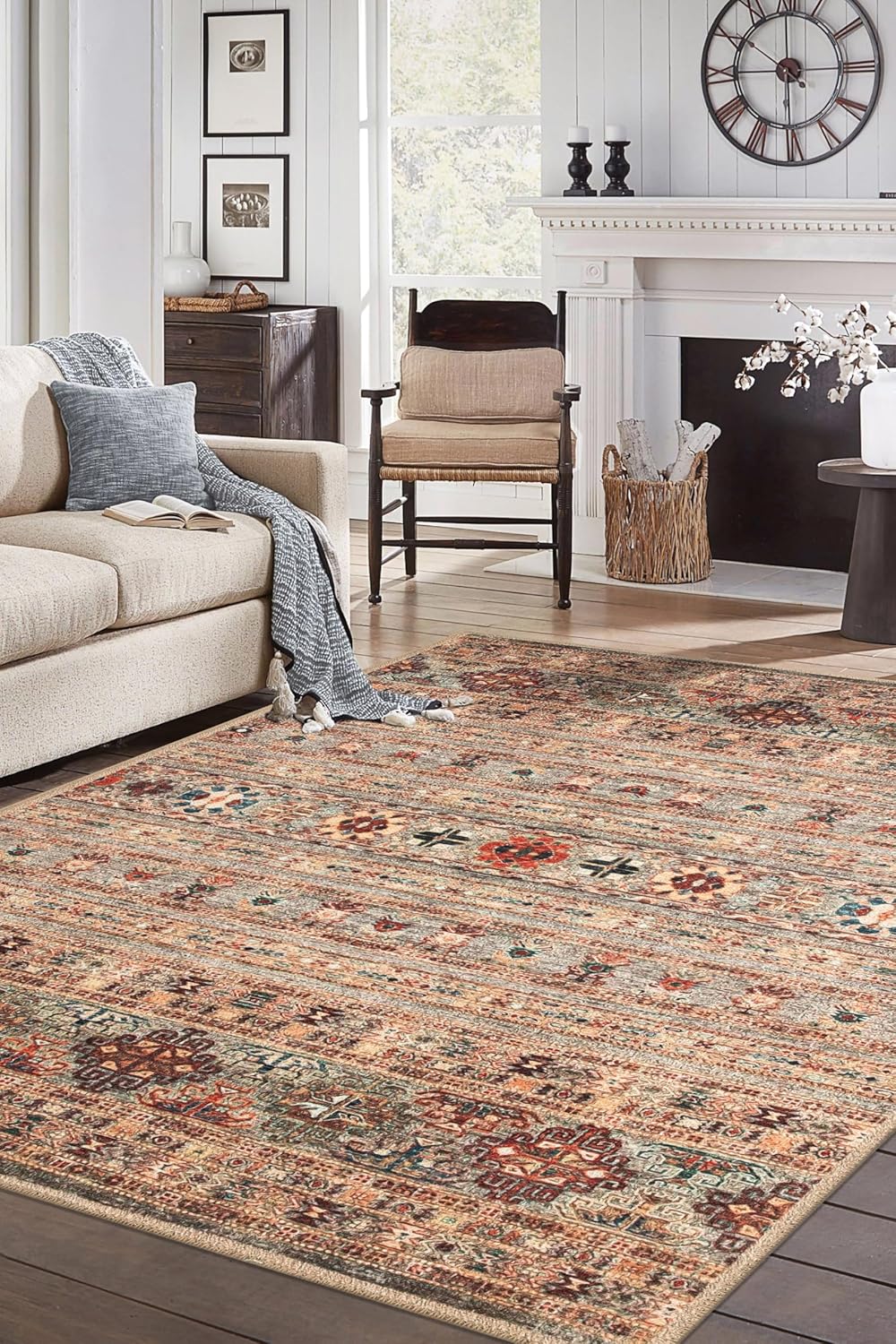 Keen Home Design 10x14 Rug - Machine Washable Area Rug with Non-Slip Backing, Ideal for Living Room, Dining Room, Bedroom - Vintage, Easy Clean, Durable, Low Pile Rug - (9'7" x 14')