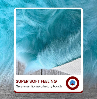 LAMBZY Faux Sheepskin Super Soft Hypoallergenic Free Shape Silky Shag Rug, Luxury Shaggy Plush Carpet for Bedrooms Living Kids Room Sofa Rugs (Blue, Quarto 4 Pelts 4'x6')