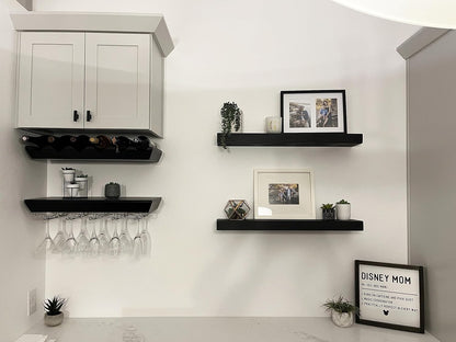 joelsantiques - 24 Inch Wooden Floating Shelves for Wall - 24x8x2 in - Made of Natural Wood - Short Heavy Duty Rustic Wall Shelves for Bedroom - Perfect for Living Room, Kitchen - Black