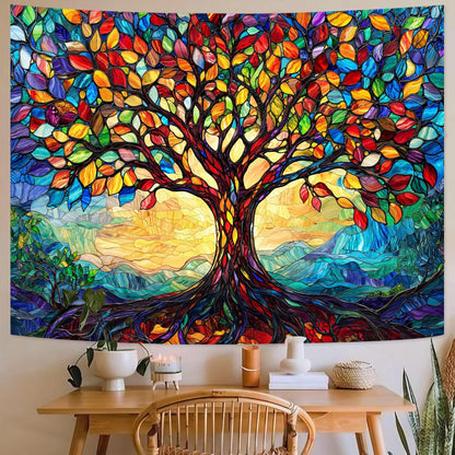 Lunerfex Tree of Life Tapestry Stained Glass Tapestry Wall Decor Tapestries for Bedroom Art Tapestries Wall Hanging for Bedroom Living Room Glass-Tree-01 70"x90"