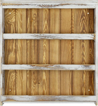 MyGift 3 Tier Wall Mounted Spice Rack, Shabby White Washed and Rustic Natural Burnt Solid Wood Kitchen Pantry Storage Shelf for Seasoning Jars or Condiment Bottles