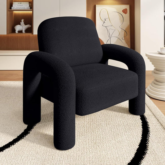 Modern Sherpa Accent Chair, Teddy Upholstered Arm Single Sofa, Cozy Fluffy Reading Chair for Living
