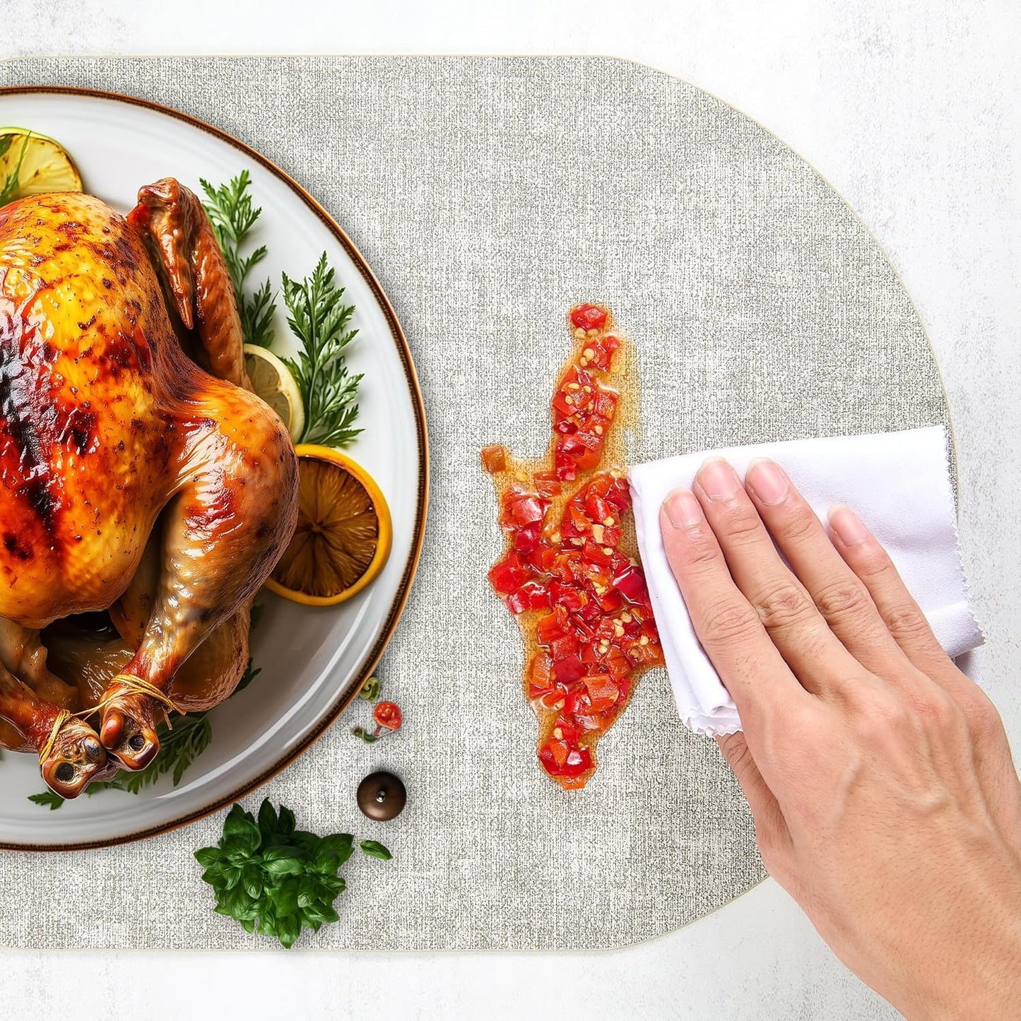 DOLOPL Placemats Set of 6, Oval Reversible Wipeable & Heat Resistant Place Mats, Modern Faux Leather Table Mats for Kitchen, Neutral Tablemats for Dining Table Decor, Wedding, Party(Gray)