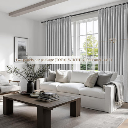 Gray Extra Wide Curtains 70 Inches Wide for Living Room 2 Panels Set,Neutral Heavy Duty Pinch Pleated 84 Inch Long Linen Blackout Sliding Door Window Curtains Thermal Privacy Drapes(70"Wx84" Lx2 Grey)