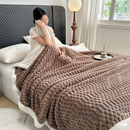 UKELER Sherpa Throw Blanket 60 × 80 inch, 470 GSM Striped Sherpa Fleece Blankets for All Season, Warm and Cozy Blanket for Couch Sofa Bed Office Camping, Coffee