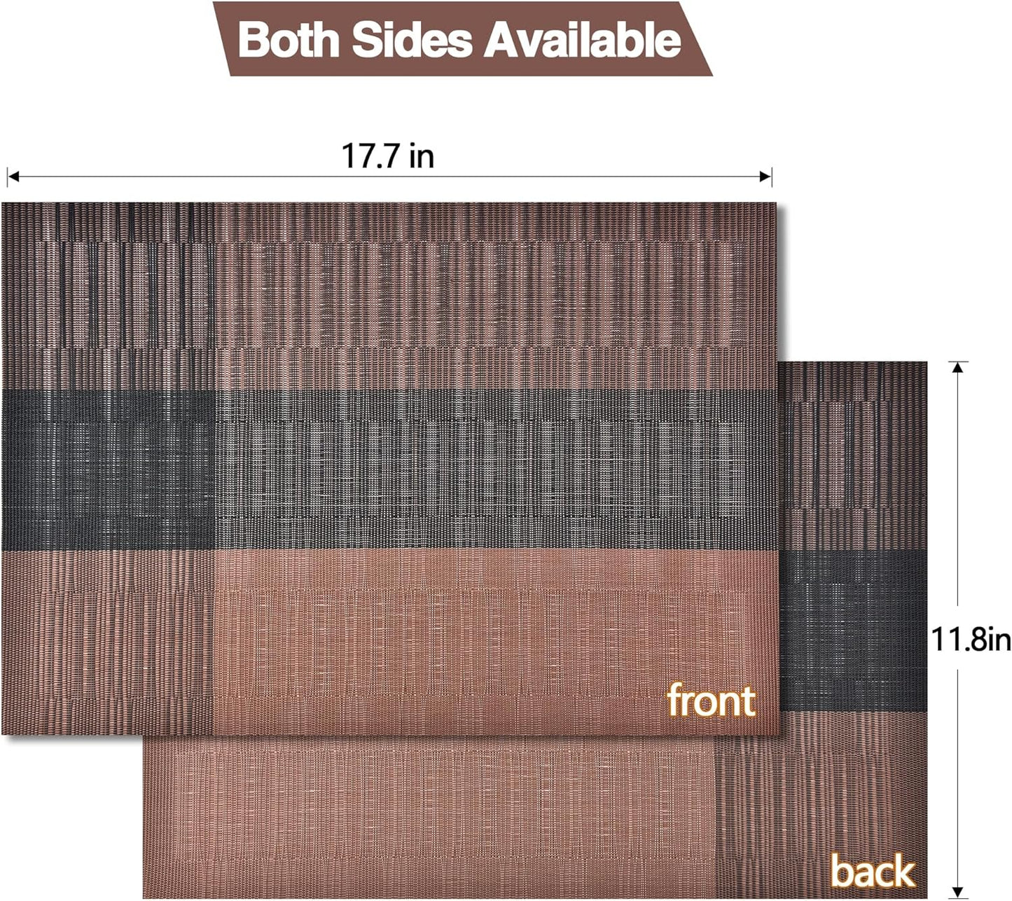 Placemats Set of 6 - Easy Clean Modern Durable Washable Vinyl Place Mats - Heat Resistant Placemats for Kitchen Table - PVC Table Mats for Dining Table (Brown Black, 6)