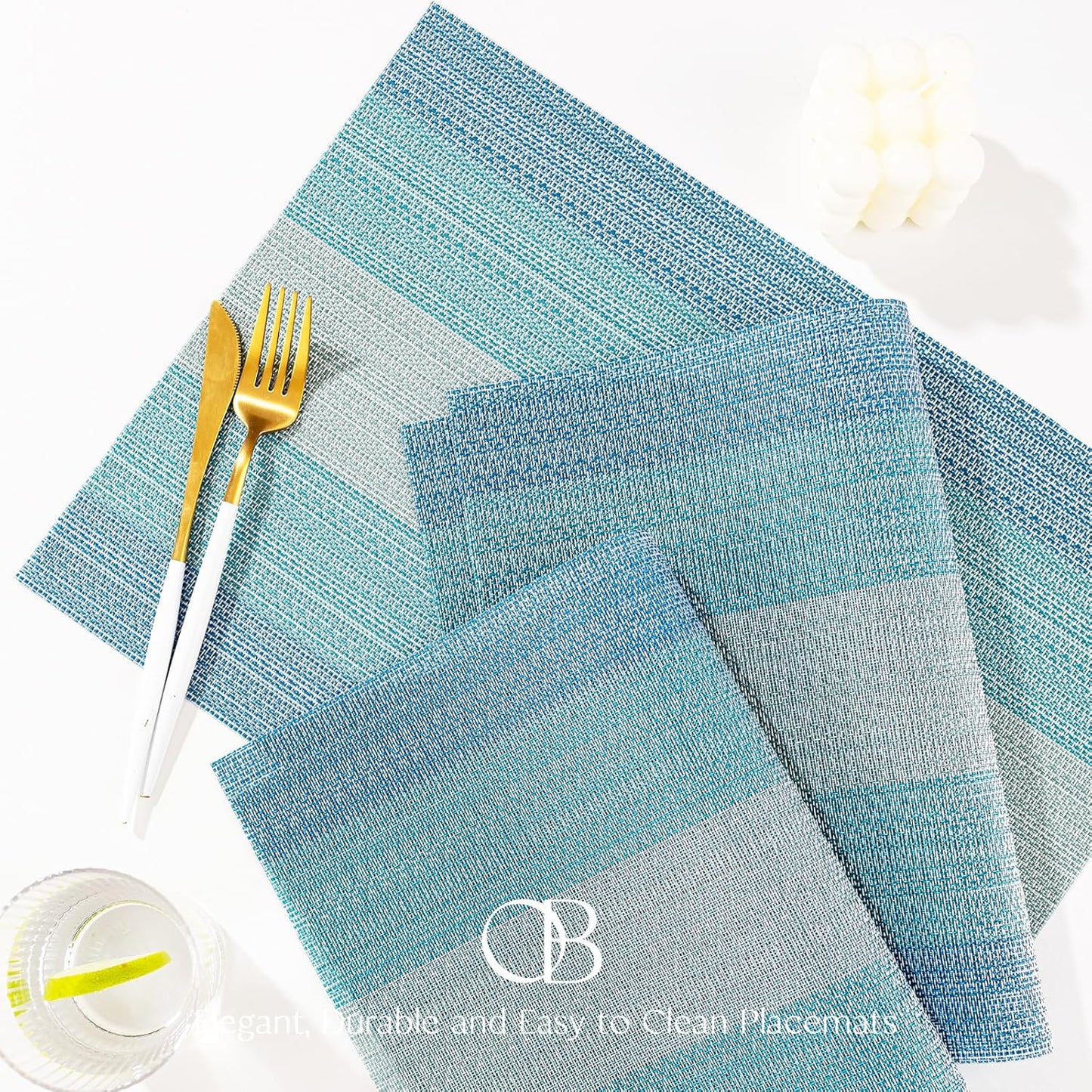 Placemats Set of 6 - Easy Clean Woven Vinyl Placemats for Dining Table, Indoor/Outdoor Place Mats, Washable PVC Table Mats（Ocean Geode）