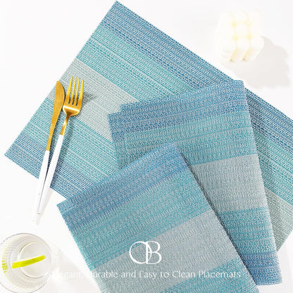 Placemats Set of 8 - Easy Clean Woven Vinyl Placemats for Dining Table, Indoor/Outdoor Place Mats, Washable PVC Table Mats（Ocean Geode）