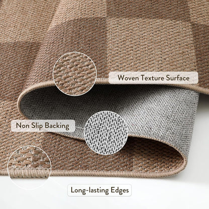 Lahome Checkered Easy Jute Living Room Rugs, 5x7 Large Dining Room Office Carpet Farmhouse Washable Area Rug, Checkerboard Neutral Non Slip Indoor Outdoor Carpet for Bedroom Entry Patio
