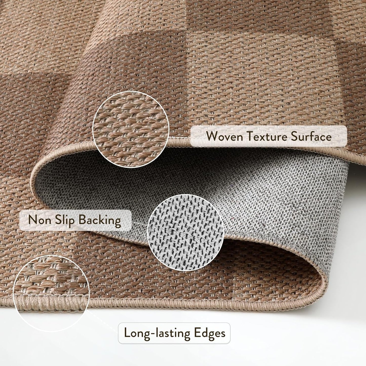 Lahome Checkered Easy Jute Kitchen Runner, 2x8 Washable Indoor Outdoor Runner Rug, Checkerboard Non Slip Non Shedding Neutral Carpet for Hallway Entryway Foyer