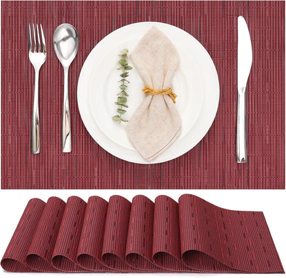 Myir JUN Placemats Set of 8, Vinyl Woven Placemats Place Mats Indoor Set of 8 Washable Table Mats Non-Slip Place mats for Dining Table (Red, Set of 8)