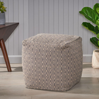 GDFStudio Boho Handmade Fabric Cube Pouf Ottoman Foot Stool - Bean Bag Floor Chair - Foot Rest Couch for Living Room Bedroom,Dark Gray and Brown,15"" x 15"" x 15"", Sovereig,brown Beige Yellow