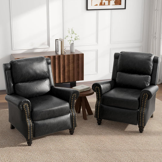 UIXE Pushback Recliner Chairs Set of 2, PU Leather Armchair Push Back Accent Chair, Rivet Trim Club