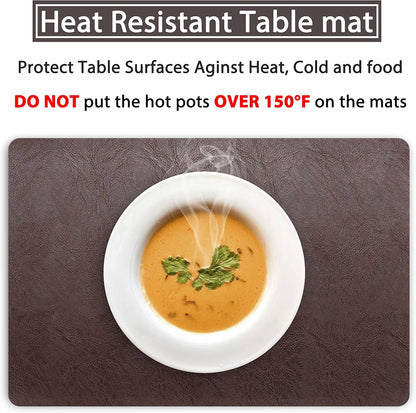 Set of 6 Faux Leather Placemats, PU Table Mats, Waterproof, Stain Resistant, Heat Resistant, Non-Slip Easy to Clean for Kitchen Dining Table,Conference Table F Dark Brown
