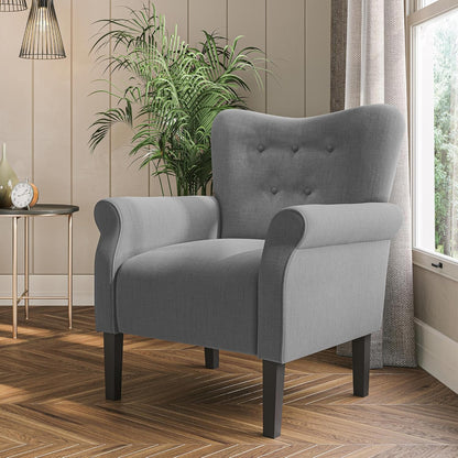 BELLEZE Modern Accent Chair, High Back Armchair, Upholstered Wingback Side Chair, Padded Single Sofa with Wooden Legs for Living Room, Bedroom - Gray