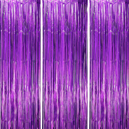 3 Pack 3.3x8.2 Feet Purple Foil Fringe Backdrop Curtains, Tinsel Streamers Birthday Party Decorations, Fringe Backdrop for Graduation, Baby Shower, Gender Reveal, Disco Party