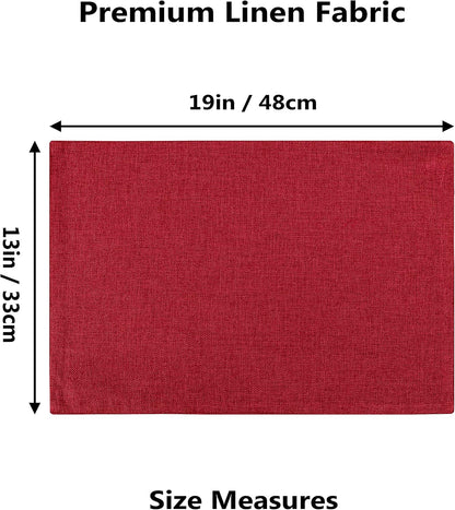 Home Brilliant Cloth Placemats Set of 4 Red Linen Placemats for Dinner Heat Resistant Dining Table Mats Kitchen Place Mats for Party, Dark Red Burgundy