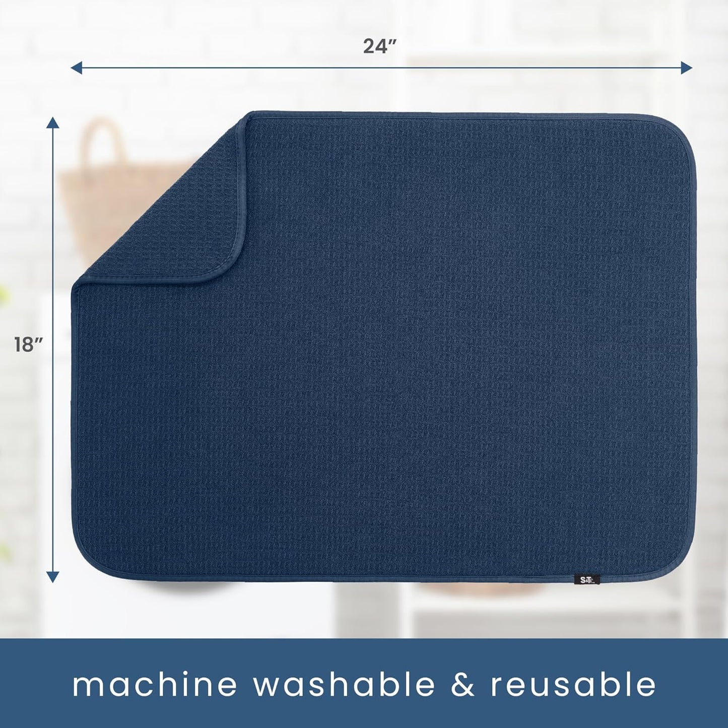 S&T INC. Dish Drying Mat XL, 18” x 24”, Absorbent Microfiber Kitchen Counter Mat, Dish Drying Pad for Dishes, Utensils, Pots and Pans, Extra Large, Navy