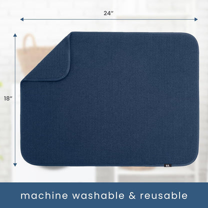 S&T INC. Dish Drying Mat XL, 18” x 24”, Absorbent Microfiber Kitchen Counter Mat, Dish Drying Pad for Dishes, Utensils, Pots and Pans, Extra Large, Navy