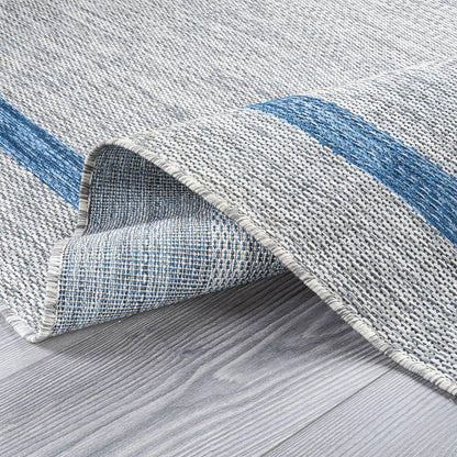 Bordered Outdoor Rug 6x9 Washable Outside Carpet for Indoor Patio Porch Waterproof Easy Cleaning Non Shedding Area Rugs Silver Gray - Blue 6 x 9