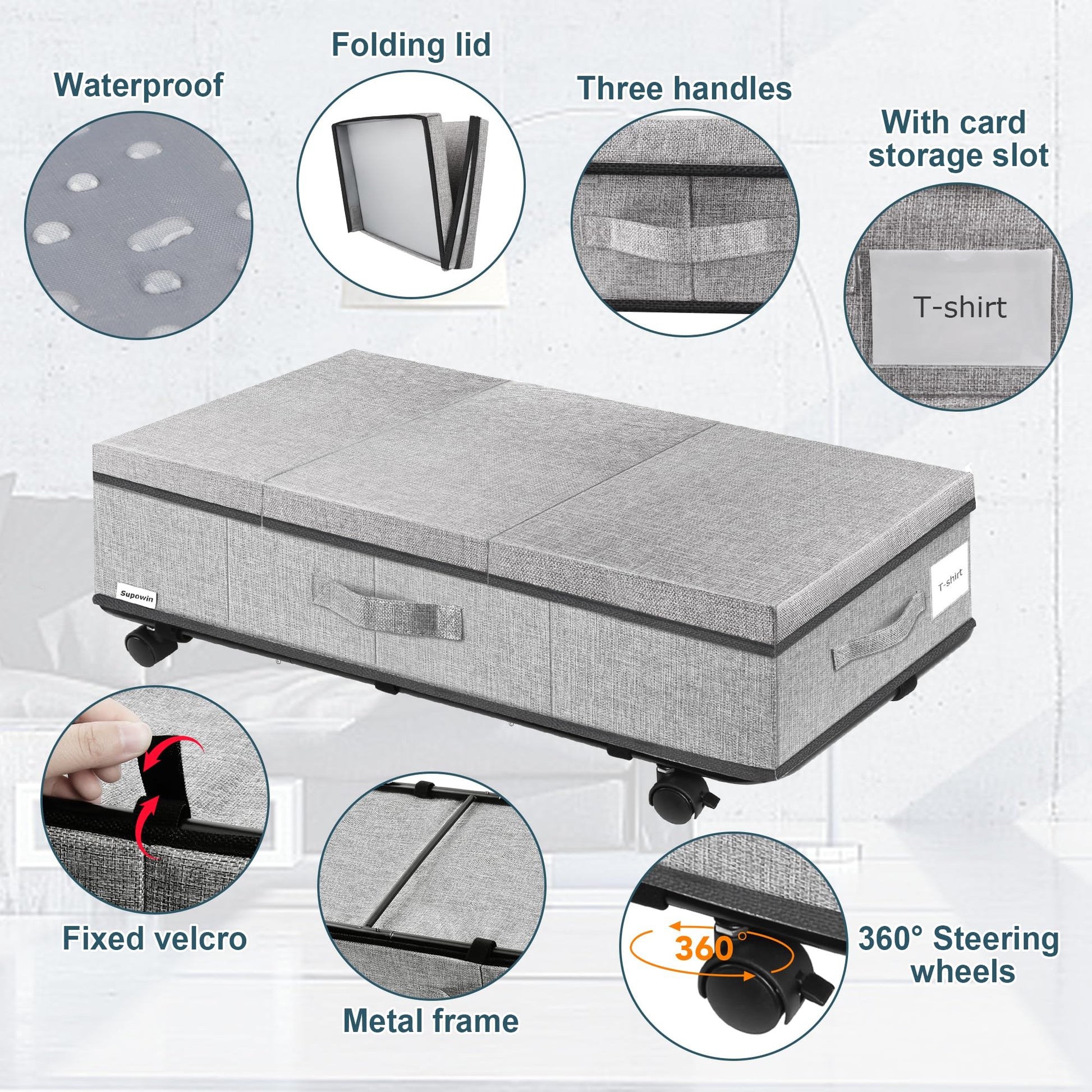 Supowin Under Bed Storage with Wheels, 2Pack Rolling Underbed Storage